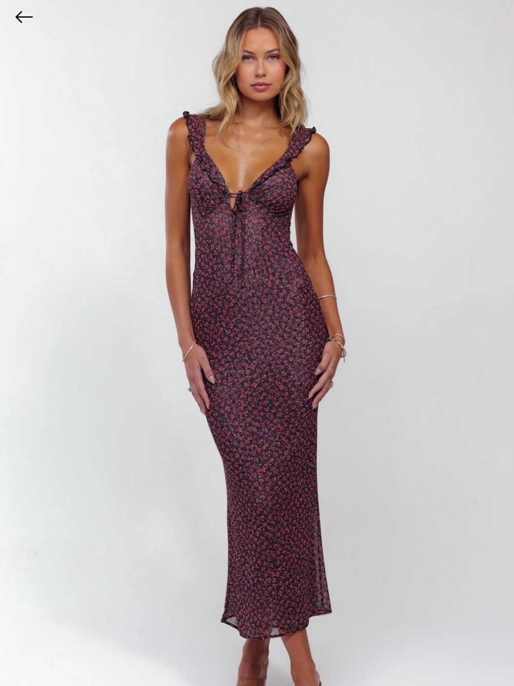 RESA GOLDIE Ruffle Midi Dress in Besos
